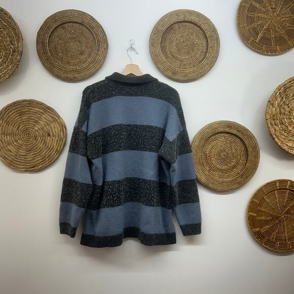 $118 Madewell Gray Blue Collared Knit Rugby Stripe Polo Sweater Plus Size XXL - Picture 3 of 7